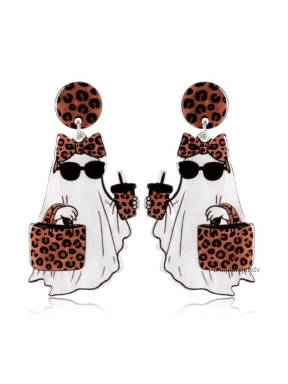 Acrylic Leopard Ghost Dangle Earrings Stainless Steel Posts Halloween